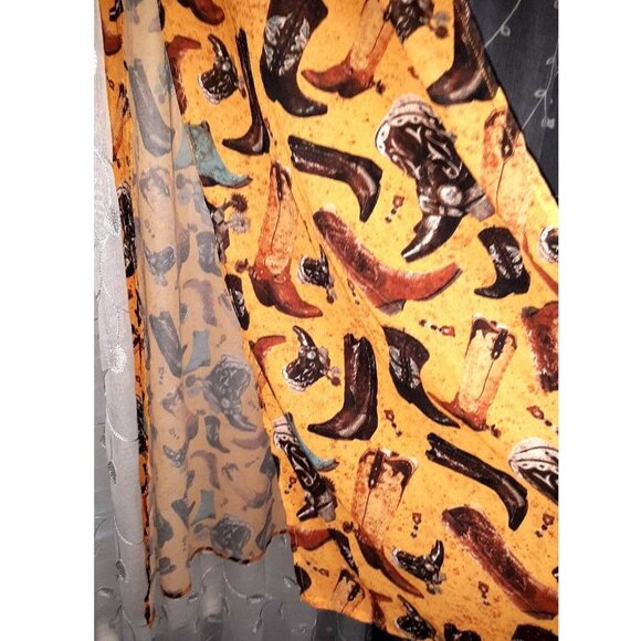 Western Cowboy Boots Yellow Long Kimono Open Cardigan Sweater Duster Size Small - Picture 3 of 6